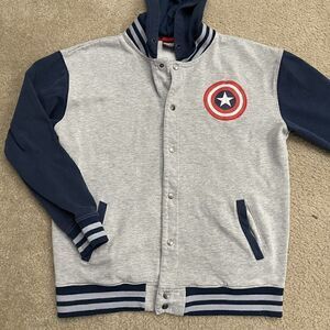 Marvel Avengers Mens Full Zip Button Jacket Hoodie Captain America Lightweight